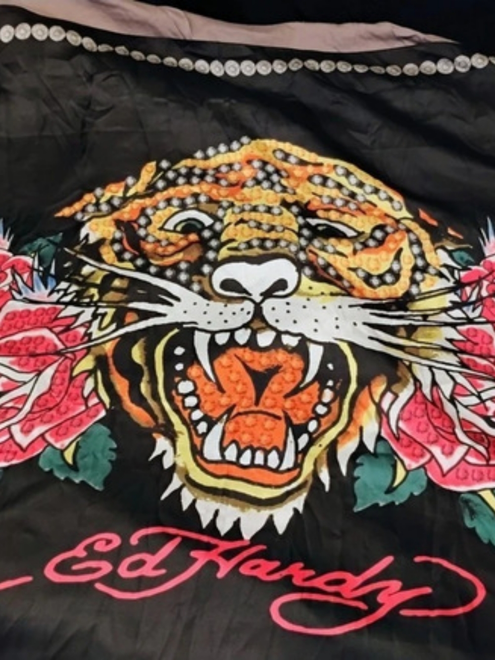 Ed Hardy Tiger & Roses Scarf in Black & Red Like New